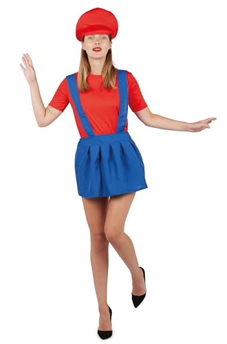 P'TIT CLOWN - 60621 - Klempner-Kostüm für Damen - Perfekt für Karneval, Kostümpartys und Themenveranstaltungen - Kompletter und lustiger Look - Einfach anzuziehen - Polyester - Blau, Rot - Größe L/XL von p'tit clown