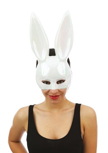 P'tit Clown - 23391 | Halbmaske mit weißem Kaninchen, schillernd, für Erwachsene: Charme und Glamour für strahlende Abende und glitzernde Karnevale von P'tit Clown