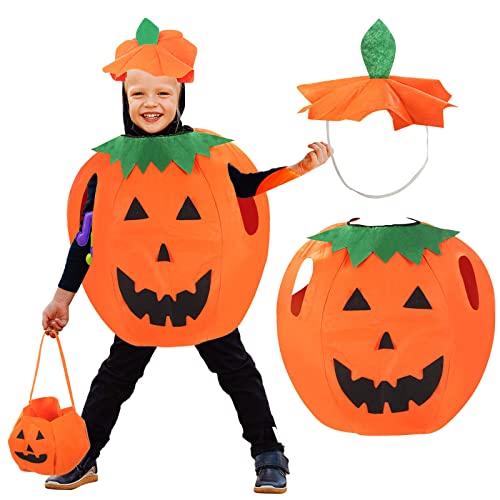 PABTID Halloween Kürbis Kostüm Kinder: Kinder Kürbis Kostüm mit Kürbiskorb und Hut - Halloween Karneval Junge Mädchen Cosplay Party Kleidung von PABTID