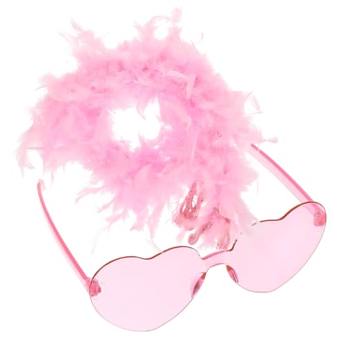 PACKOVE 1 Satz Federboa-Brillenset Zweiteiliges Brillenset mit rosafarbenem Federschal randlose Brille Vintage-Accessoires Sonnenbrille rahmenlose Brille Frauen Boa Gläser von PACKOVE