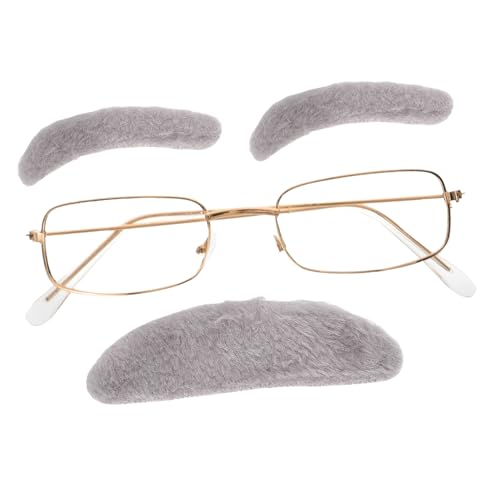 PACKOVE 1 Satz Old Man Cosplay Kostüm Teiliges Zubehör mit Fake Augenbrauen und Brille für Karneval Halloween und Kostümpartys Realistische Verkleidung für Großvater und Alte Männer von PACKOVE