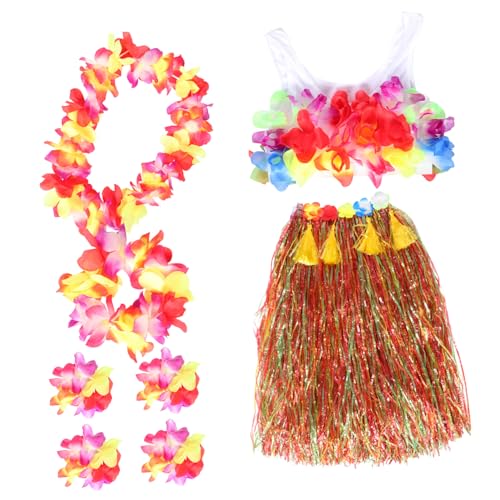 PACKOVE 1Satz Hawaii Grasrock Set für Luau Teilig Halskette Armbänder Farbenfrohes Kostüm für Erwachsene für Tropische Strandfeiern von PACKOVE