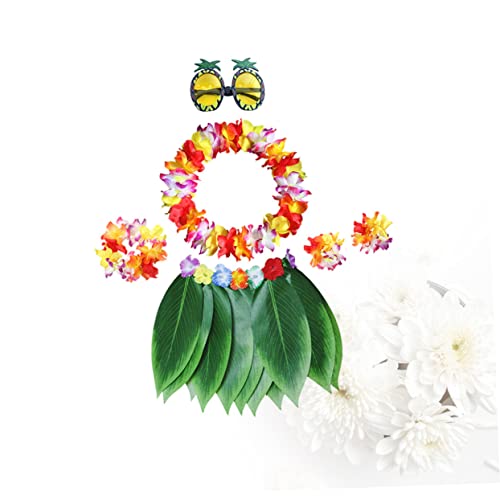 PACKOVE 1Satz Hawaiianisches Party Kostümset mit Kunstblatt Rock Bunten Armbändern Haarband Ananasbrille Teiliges Set für Luau Partys Sommerfeiern für Erwachsene von PACKOVE