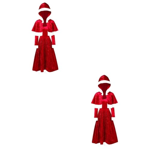 PACKOVE 2 Sätze Weihnachten Langarm Abschlussball Ballkleid Damen Weihnachtsmann Kostüm rot von PACKOVE