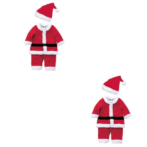 PACKOVE 2 Sätze kleidung Kleider Weihnachtsoutfits Weihnachtsmann-Outfits für Jungen Weihnachtskostüm für Mädchen Weihnachten zweiteiliger Anzug einstellen Kind rot von PACKOVE