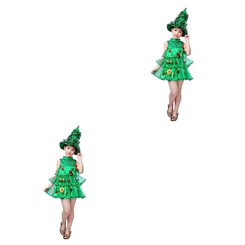 PACKOVE 2 Stk Bühnenkostüm für Kinder tannenbaum hut kinder weihnachtskostüm grünes Outfit Kleid für Mädchen Kleider Kinderkleidung Kindermütze und Kleid Weihnachtsshow-Kostüm Cosplay Rock von PACKOVE