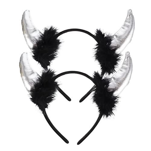 PACKOVE 2 Stück Halloween Horn Stirnband mit Silberglänzenden Hörnern und Schwarzem Fell Lustiges Cosplay Haarreif für Karneval Fasching Party und Halloween Kostüm Zubehör PACKOVE 2 Stück Halloween Horn Stirnband mit Silberglänzenden Hörnern und Schwarzem Fell Lustiges Cosplay Haarreif für Karneval Fasching Party und Halloween Kostüm Zubehör von PACKOVE