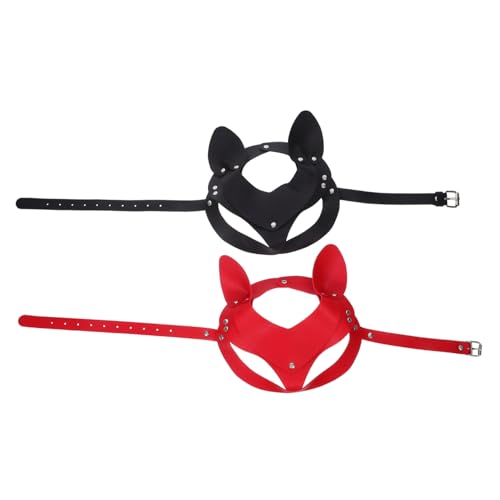 PACKOVE 2 Stück Punk aus Pu-Kunststoff Halbe Gesichtsmasken mit Katzenohren Leicht und Strapazierfähig Vielseitig für Halloween Cosplay Maskenball in Schwarz und Rot PACKOVE 2 Stück Punk aus Pu-Kunststoff Halbe Gesichtsmasken mit Katzenohren Leicht und Strapazierfähig Vielseitig für Halloween Cosplay Maskenball in Schwarz und Rot von PACKOVE