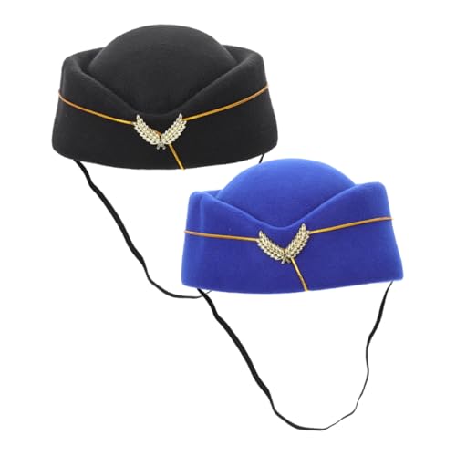 PACKOVE 2 Stück Teiliges Damen Barett Hut Cosplay Uniform Mütze für Kostümparty Bühnenauftritt Schwarz Blau Ergonomisch von PACKOVE