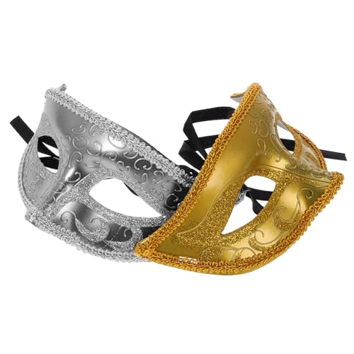 PACKOVE 2 Stück Teiliges Halloween Halbgesichts Masken Kunststoff Prinzessin Masquerade Masken Gold und Silber für Damen und Herren Vielseitig für Party Kostüm und Maskenball von PACKOVE