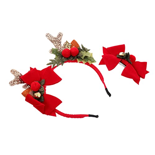 PACKOVE 2 Stück Weihnachtliches Rentier Stirnband und Schleifen Haarclip Set Teilig Festliches Haaraccessoire für Damen und Bequemes Tragen Sicherer für Weihnachtsfeier und Kostümpartys von PACKOVE