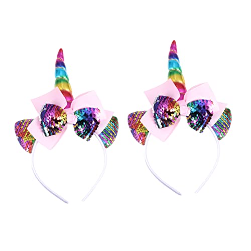 PACKOVE 2 Stücke Katzenohren Haarreifen mit Niedlichem Einhorn Bow und Farbenfrohes Haarschmuck für Karneval Cosplay und Festlichkeiten von PACKOVE