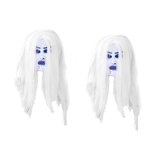 PACKOVE 2St Maskerade Masken the hallow halloween cosplays party sachen hellloween Latex weiße Haarmaske Weiße Haarblutungsmaske Schreckensmaske Grimasse Gesichtsmaske weißhaarige von PACKOVE