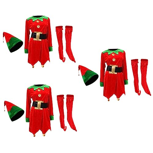 PACKOVE 3 Sätze Elfenrock Weihnachtsmann-Kostüm camoing Weihnachtskostüm Elfen kleiden sich Weihnachtsmann-Kleid Kleider Mädchenkleid Weihnachtskleid niedlich Feenkleid Suite Kleidung von PACKOVE