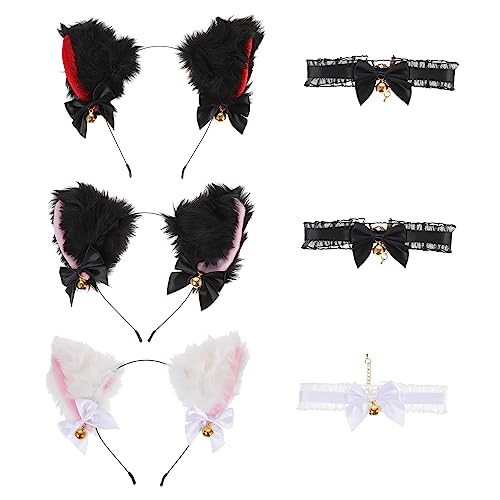 PACKOVE 3 Sätze Katzenohren Stirnband und Spitzenhalsband mit Glocke Halloween Cosplay Zubehör Verstellbar Komfortabel Buntes Kostüm Set für Party und Rollenspiel PACKOVE 3 Sätze Katzenohren Stirnband und Spitzenhalsband mit Glocke Halloween Cosplay Zubehör Verstellbar Komfortabel Buntes Kostüm Set für Party und Rollenspiel von PACKOVE
