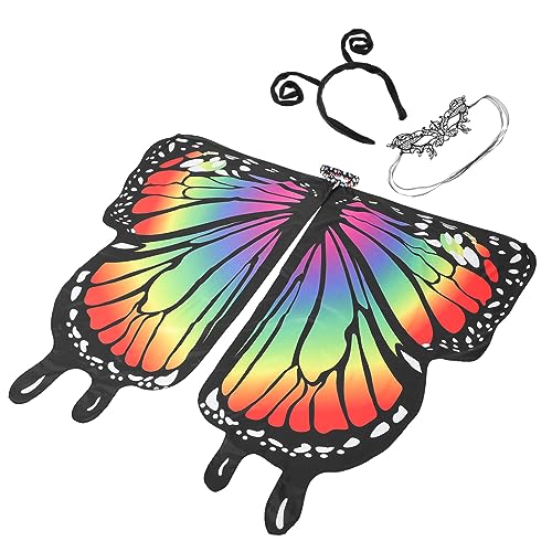 PACKOVE 3 Sätze Schmetterlings-schal-set Dekorativer Schal Kinderfee Spielt So Flügel-cape-schal Butterfly-antennen-stirnband Großer Schal Kap Bauch Augenbinde Anhänger Fräulein Polyester von PACKOVE