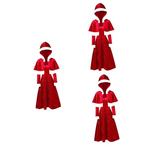 PACKOVE Mädchenkleid 3 Sätze Weihnachten Langarm Festliches Partykleid Rot Mädchen Polyester (polyester) Mädchenkleidung von PACKOVE