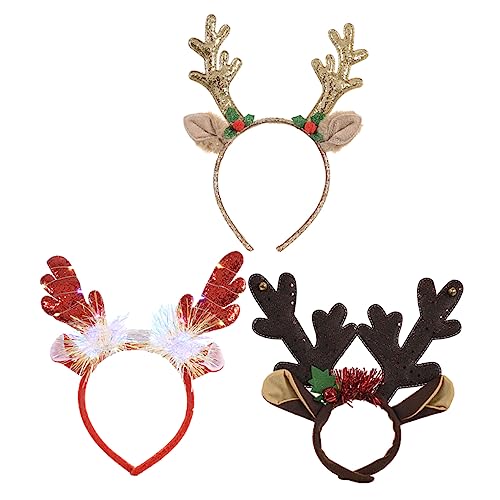 PACKOVE 3 Stück Leuchtender Weihnachts Haarreif mit Rentiergeweih Teiliges Weiches Material Passend Festlicher Kopfschmuck für Weihnachtsfeiern Kostümpartys und Cosplay Zufällige Farbe von PACKOVE