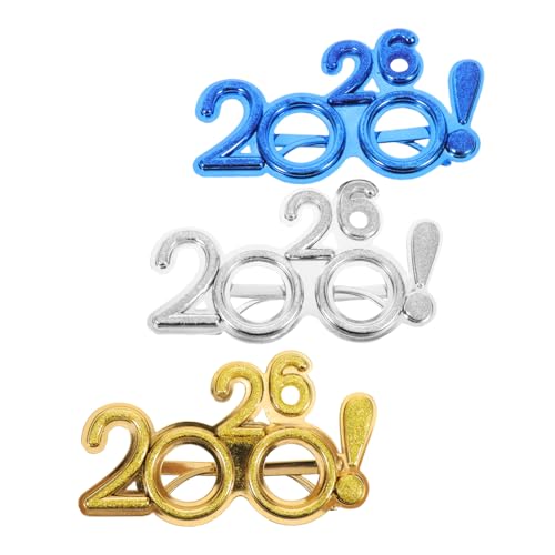 PACKOVE 3 Stück Party Sonnenbrillen Leichte Modische Silvester Brillen mit Glitzer in Blau Silber Gold Unisex Neujahrs-accessoires für Foto Requisiten und Festtagsfeiern von PACKOVE