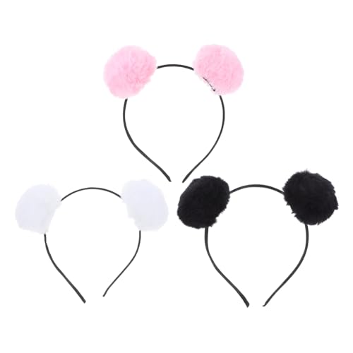 PACKOVE 3 Stück Teiliges Plüsch Bärenohren Stirnband mit Flauschigen Pom Pom Bällen Weiche Kostüm Haarreifen für Damen Mädchen Vielseitig für Halloween Party Karneval Cosplay und von PACKOVE