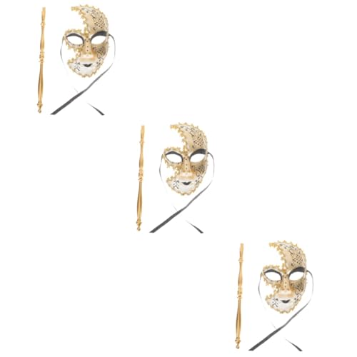 PACKOVE 3St Venezianische Maske festliche Maske weiße Karnevalsmaske halloween masken halloweenmaske Partydekoration Kostümparty-Maske auf Stick Spitze Zubehör Venedig bilden Stock Plastik von PACKOVE