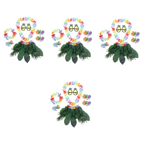 PACKOVE 4 Sätze Simulation grüner Blattrock haar spangen haarclips Halloween-Kostüm für Erwachsene sonnenbrille damen Kleider Girlande Simulation Strohrock Hawaii-Kostüme klassisch Kranz von PACKOVE
