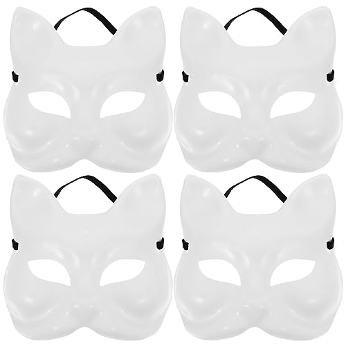 PACKOVE 4 Stück Fuchs-Masken Zum Selbermachen Bemalbar Diy-Masken Aus Weißem Papier Unbemalte Katzen-Halbrohlinge Handbemalte Masken Schlichte Maskerade-Masken Für Partygeschenke von PACKOVE