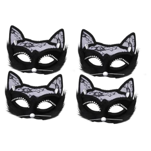 PACKOVE 4 Stück katze gesichtsmaske Auge Requisiten schwarzer Spitzenbesatz halloween maske halloween-maske Maskerade-Maske Spitzenmasken Katzen- Abschlussball bilden Venedig von PACKOVE