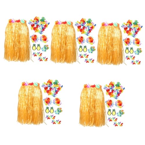 PACKOVE 5 Sätze Hawaiianischer Hula Hawaii-partykostüm Dekorationen Für Poolpartys Luau-partykostüme Grasröcke Für Die Luau-party Golddekor Luau-partykleidung Stoff Strand Hochzeit Bilden von PACKOVE