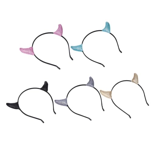 PACKOVE 5 Stück Teiliges Glitzer Horn Haarreif Leichtes Halloween Haarband Gold Schwarz Blau Silber Langlebig und Modisch für Halloween Party und Kostümzubehör von PACKOVE