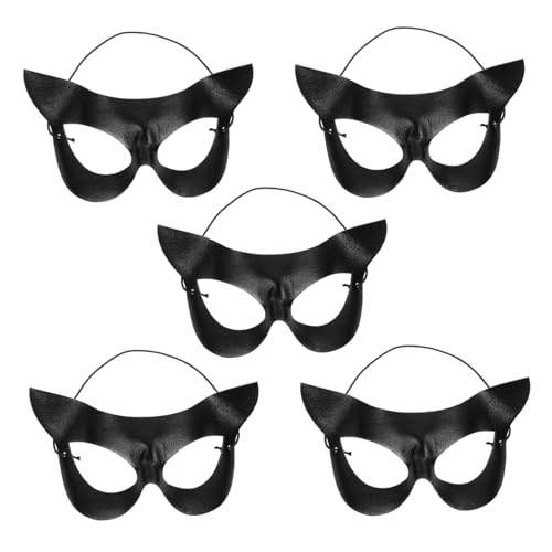 PACKOVE 5 Stück Teiliges Schwarzes Halbgesicht Katzenmaske Leichte Cosplay-gesichtsmaske für Frauen und Mädchen Stilvolle Karneval Katzenmaskerade Maske für Halloween Kostümparty von PACKOVE