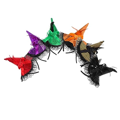 PACKOVE 6 Stück Halloween Hexen Stirnbänder Cosplay Haarreifen mit Hexenhut Party Zubehör Rot Grün Schwarz und Schwarz für Halloween Fotografie und Kostümpartys PACKOVE 6 Stück Halloween Hexen Stirnbänder Cosplay Haarreifen mit Hexenhut Party Zubehör Rot Grün Schwarz und Schwarz für Halloween Fotografie und Kostümpartys von PACKOVE