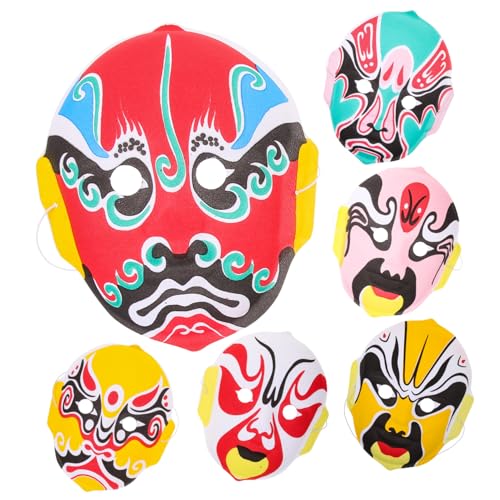 PACKOVE 6 Stück Handbemalte Sichuan Opern Maske Flockbeschichtung Verstellbar Unisex Halloween Party Cosplay Requisiten Wanddeko PACKOVE 6 Stück Handbemalte Sichuan Opern Maske Flockbeschichtung Verstellbar Unisex Halloween Party Cosplay Requisiten Wanddeko von PACKOVE
