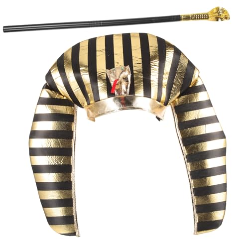 PACKOVE Ägyptisches Kostüm Zubehör mit Pharaonenhut und Goldplattiertem Schlangenzepter Weiche Stoffarmbänder für Halloween Cosplay und Mottopartys für Damen und Herren von PACKOVE