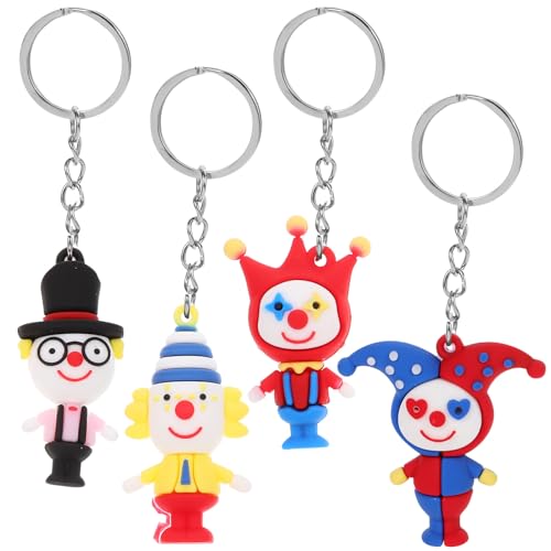 PACKOVE Clown-Schlüsselanhänger, Mini-Zirkus-Clown-Figuren, Schlüsselanhänger, Puppe, Rucksack, Ornamente, Tasche, Charm-Anhänger für Karneval, Geburtstag, Party, Gastgeschenk, 4 Stück von PACKOVE