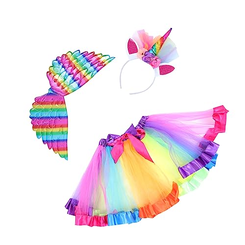PACKOVE Einhorn Kostüm Set für Mädchen mit Tüllrock und Flügel für Karneval Halloween und Partys Hautfreundliches Material Langlebig und Kreatives Cosplay Zubehör von PACKOVE