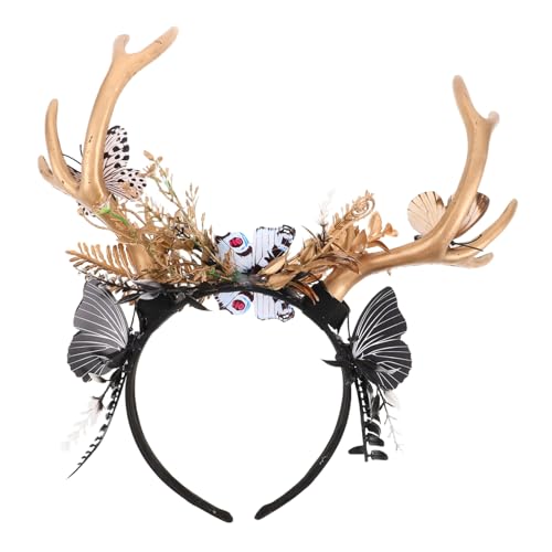 PACKOVE Extravaganter Hirschgeweih Haarreif mit Schmetterlingsblumenmotiv Niedlich und Vielseitig für Weihnachten Halloween und Festliche Anlässe von PACKOVE
