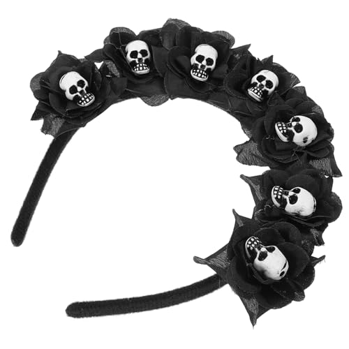 PACKOVE Halloween Haarreif Schwarz mit Künstlichen Blumen und Skelettmotiv Wiederverwendbares Party Accessoire Komfortabel und Stabil für Damen für Halloween und Themenpartys von PACKOVE