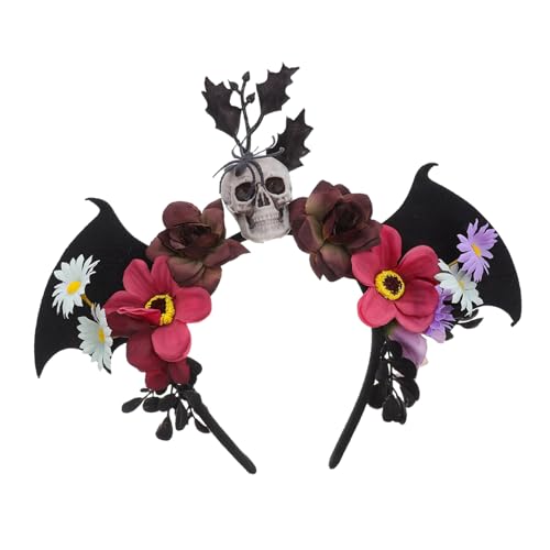 PACKOVE Halloween Haarreif mit Bat Wings Totenkopf und Blumen Mexikanisches Day Of The Dead Cosplay Party Zubehör Bequemes Stoff-headband für Maskerade Kostüm-event und Fasching von PACKOVE