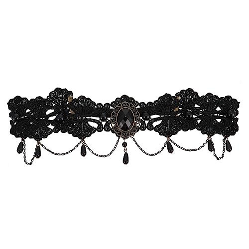 PACKOVE Halloween Haarreif mit Künstlichen Perlen und Resin Diamanten Elastisches Spitzen Stirnband Leichter Gothic Kopfschmuck für Halloween Party Cosplay Masquerade Familienfeier von PACKOVE