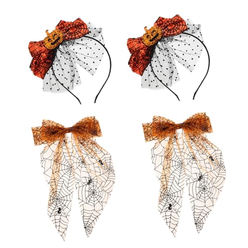 PACKOVE Halloween Haarreif mit Mesh-spinnenetz Orange Kürbis Schleife Leichtes Party Haarband mit Haarklammern Festliche Kopfbedeckung für Damen Mädchen Herbst Halloween Cosplay von PACKOVE