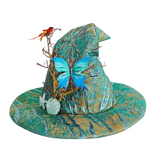 PACKOVE Halloween Hexenhut mit Schmetterlingsdekor Leichter Bequemer Magierhut für Damen Grüne Cosplay-kostüm-party als Halloween Weihnachtsdeko Vielseitiges Hexenparty-accessoire von PACKOVE