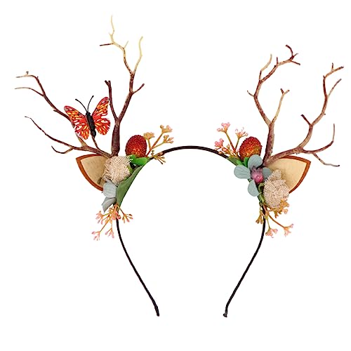 PACKOVE Halloween Rentier Geweih Haarreif mit Beeren und Schmetterlingen Verstellbares Kopfschmuck für Erwachsene Modisches Party Accessoire für Kostüm und Festtage Zufällige Farbe von PACKOVE
