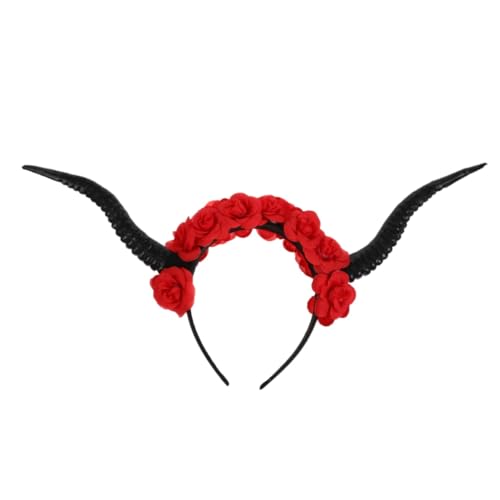 PACKOVE Halloween Stirnband mit Roten Rosen und Schwarzen Kleinen Antilopenhörnern Leichtes Gothic Haarband für Party Cosplay Langlebiges und Komfortables Haarschmuck Accessoire von PACKOVE