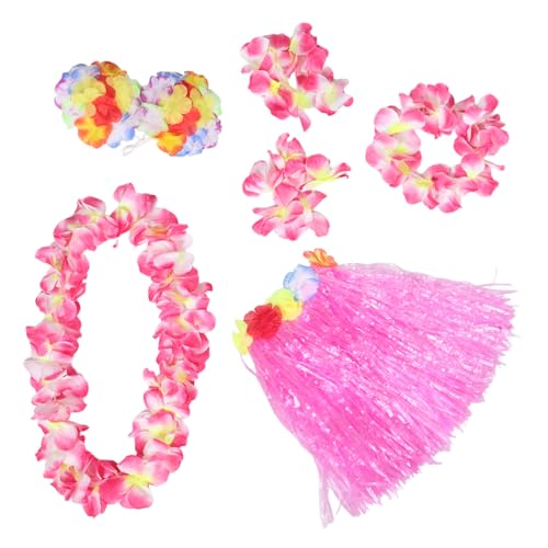 PACKOVE Hawaiisches Kinderkostüm Set mit Leichtem Kunststoff Grassrock Blumenarmband Girlande Doppellagiger Rock für Luau Strandparty und Tropische Mottoparty Dekoration von PACKOVE