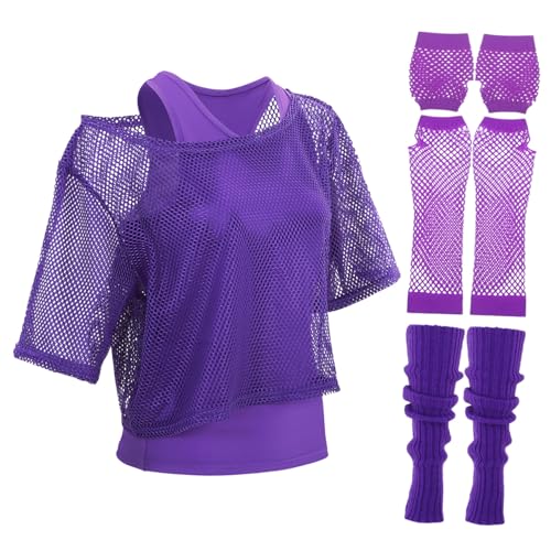 PACKOVE Jahre Party Outfit Damen Karneval Set mit Netzshirt Handschuhen Beinwärmern und Westernweste Flexibles Retro Kostüm für Mottoparty und Fasching von PACKOVE