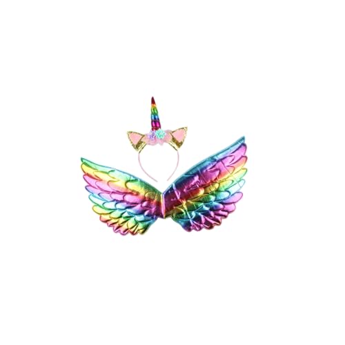 PACKOVE Kinderkostüm Regenbogen Flügel und Einhorn Haarreif mit Tüllrock Verstellbar für Mädchen Jahre für Fasching Cosplay und Weihnachtsfeier von PACKOVE
