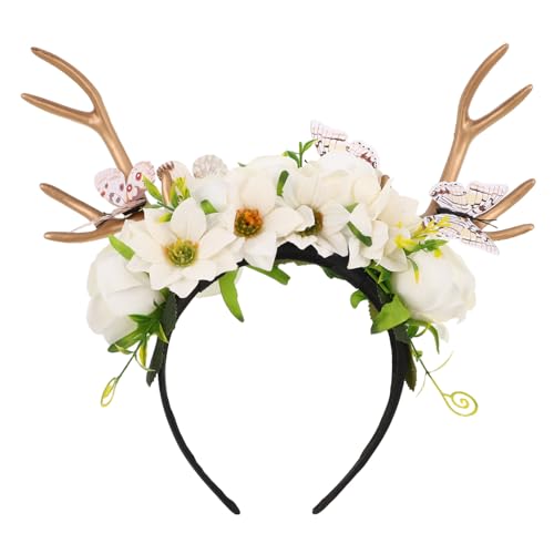 PACKOVE Leichtes Modisches Blumen-hirschgeweih-haarband mit Schmetterlings-akzenten Bequemer Rentier-haarreif für Weihnachten Halloween und Festliche Cosplay-feiern von PACKOVE