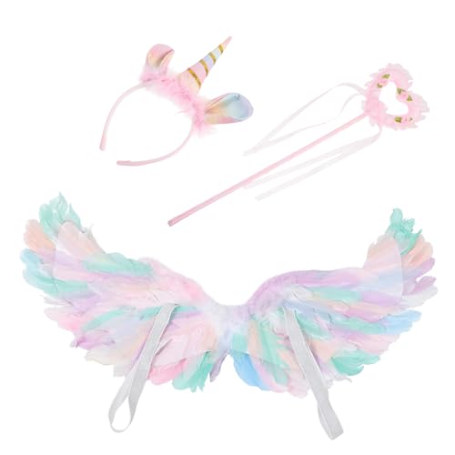 PACKOVE Mädchen Kostüm mit Federschwingen Glitzer Zauberstab Cosplay Haarreif Leichtes Accessoire für Party Karneval Bühnenauftritte und Kostümfeste von PACKOVE