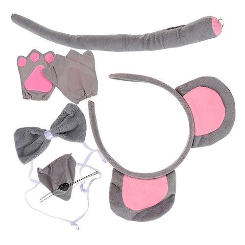 PACKOVE Mäusekostüm Set für Teiliges Graues Mäuseohren Stirnband Graue Handschuhe Nase und Schleife für Halloween Kostümpartys und Rollenspiele von PACKOVE